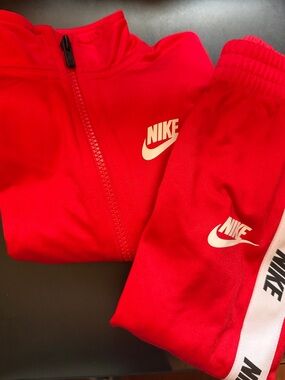 2T Nike Kids Red Track Joggers with White Logo Tape
